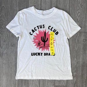 New Lucky Brand Cactus Club 1990 T-Shirt Tee Short Sleeves Graphic White Women S